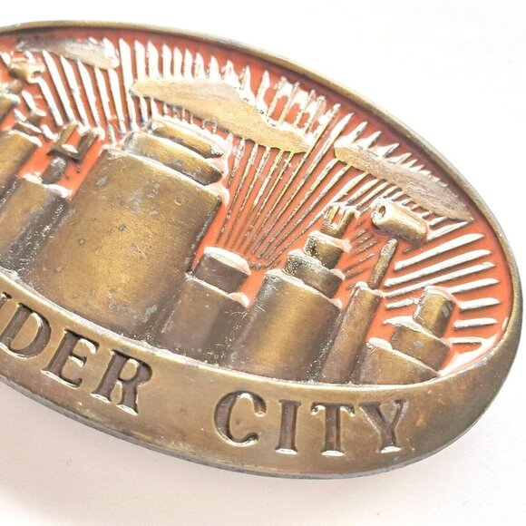 Vintage Brass Cylinder City, Industrial Factory, Steampunk, Sci-Fi Belt Buckle - Picture 3 of 5